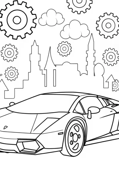 Futuristic Lamborghini Mechanical Wonderland Coloring Page