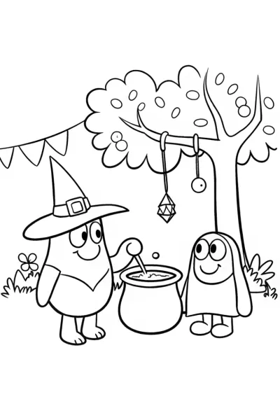 Bluey and Bingo’s Magical Potion Party Coloring Page
