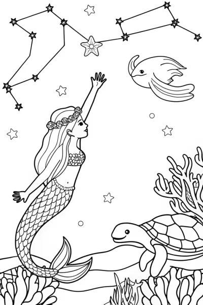 Mermaid exploring the night sky