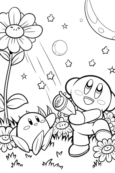 Kirby in the cosmic flower patch
