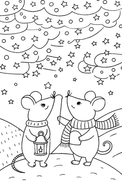 Adventurous Mice and the Christmas Star Coloring Page