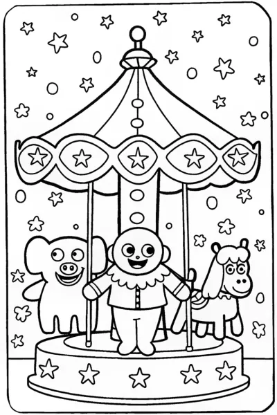 Huggy Wuggy and the Enchanted Carousel Coloring Page