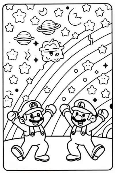 Mario and Luigi’s Galactic Dance Party Coloring Page