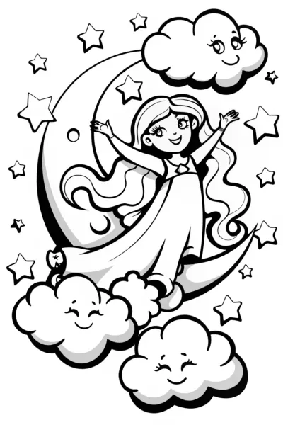 Jasmine’s Dreamy Stardust Journey Coloring Page