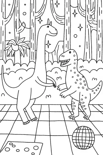 Dino Dino Dancing Party Coloring Page