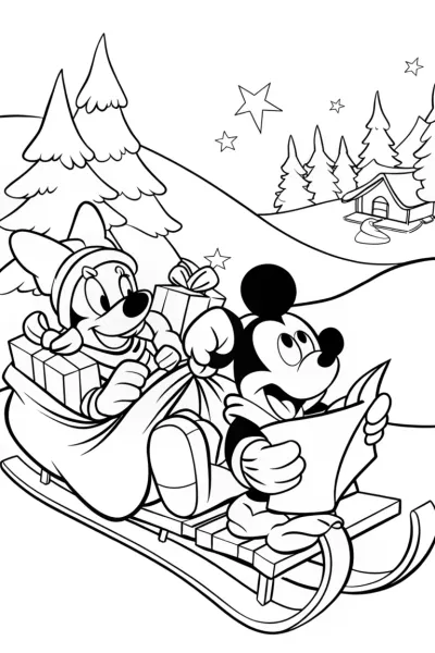 Mickey Mouse and Minnie Sleigh Ride Coloring Page
