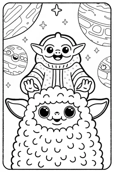 Baby Yoda’s Space Safari Coloring Page