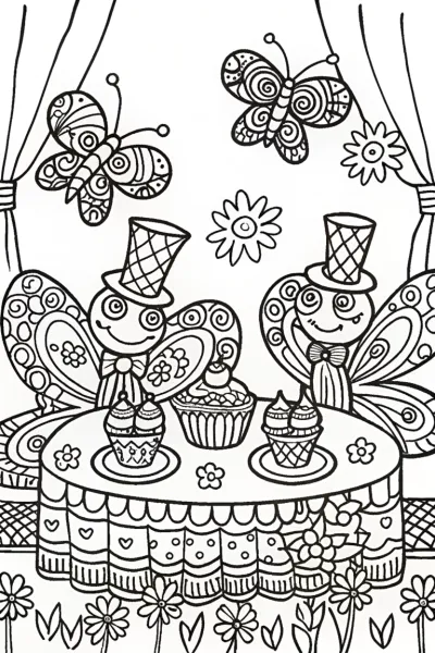 Butterfly Tea Party Coloring Page