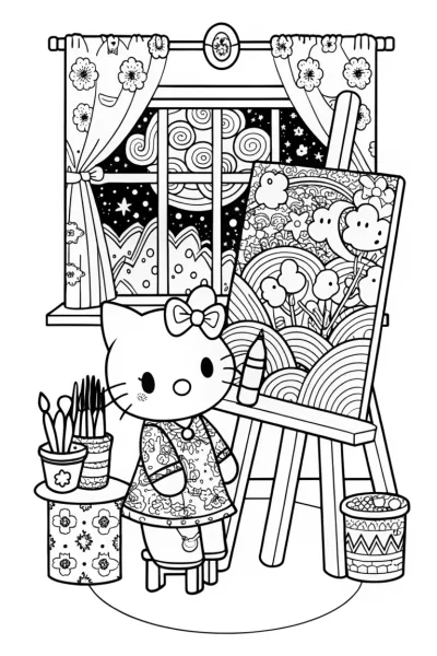 Hello Kitty’s Starry Art Studio Coloring Page