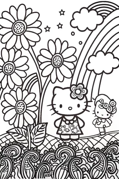 Hello Kitty’s Enchanted Garden Coloring Page