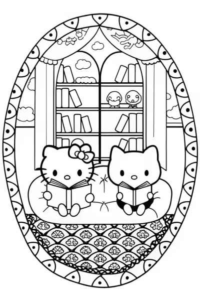 Hello Kitty’s Cozy Book Nook Coloring Page
