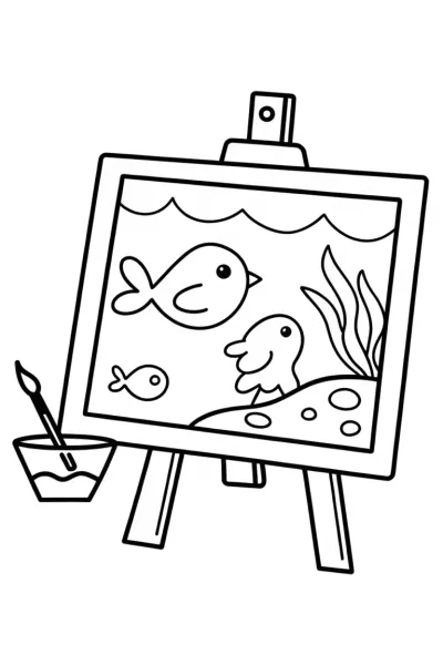 Chick painting underwater scene