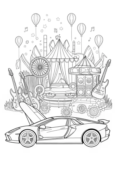 Lamborghini at the Music Festival Coloring Page