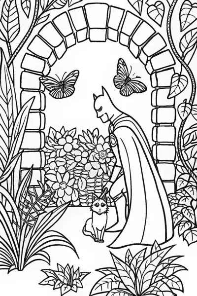 Batman’s Secret Garden Hideout Coloring Page