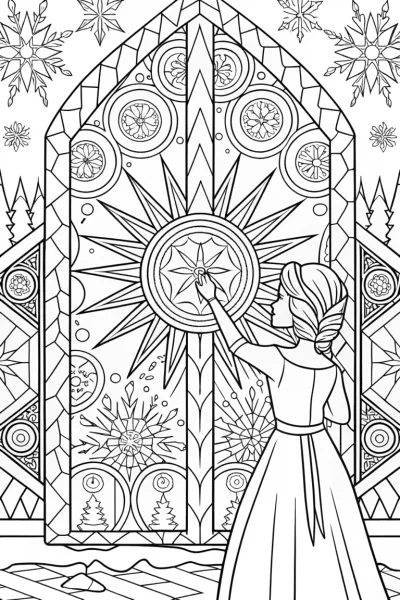 Elsa and the Enchanted Ice Mirror Coloring Page