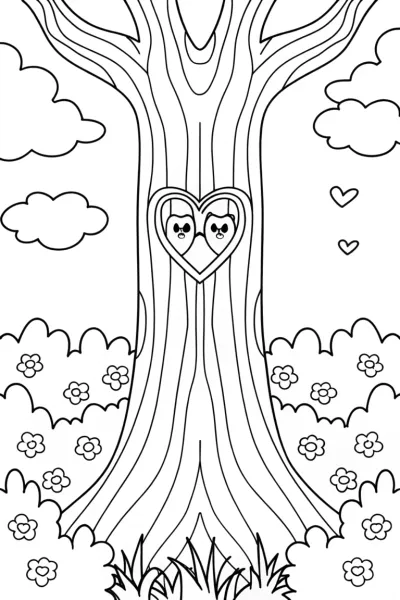 Lovebirds in a heart tree