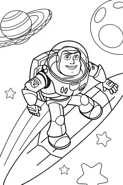 Buzz Lightyear surfing in space