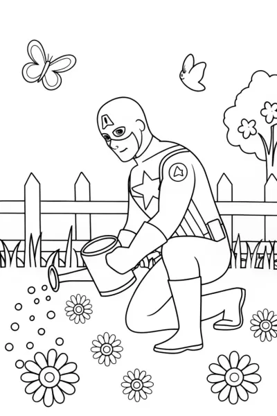 Captain America in the Virtue Garden Coloring Page