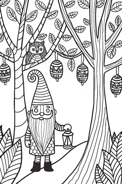 Gnome’s Lantern Adventure Coloring Page