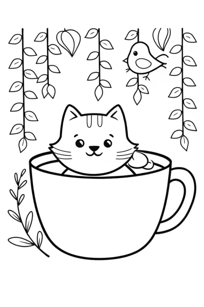 Cozy Cat Café Coloring Page