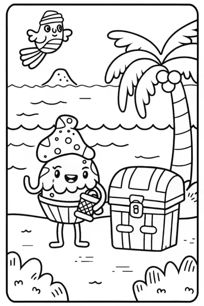 Cupcake Chic’s Treasure Island Adventure Coloring Page