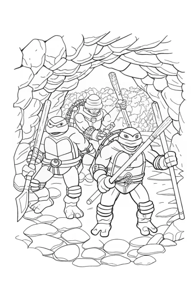 Teenage Mutant Ninja Turtles in a cavern