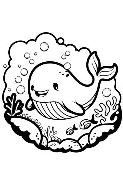Joyful Whale and Friends Coloring Page