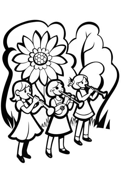 Rainbow High Students in a Musical Garden Coloring Page
