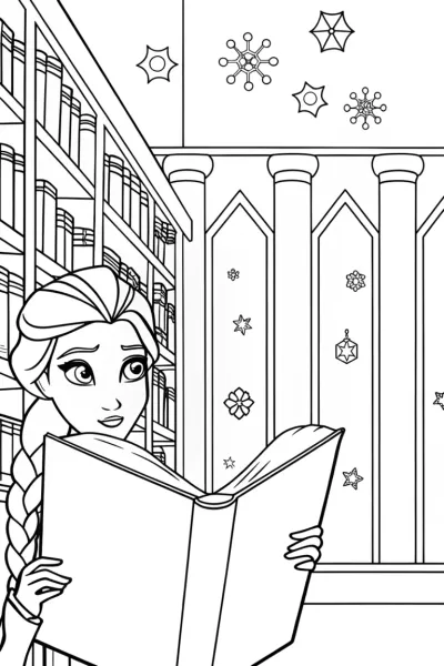 Elsa’s Enchanted Ice Library Coloring Page