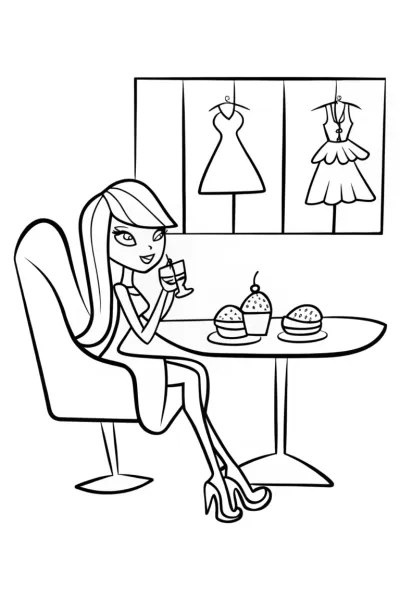 Bratz Dolls in a Cozy Café Coloring Page
