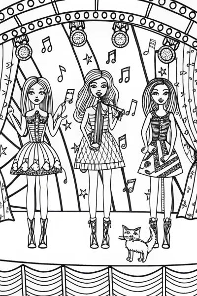 Bratz Dolls Enchanted Music Festival Coloring Page