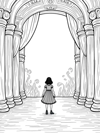 Wednesday Addams in an ancient theater