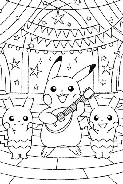 Pikachu’s Enchanted Music Festival Coloring Page