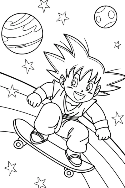 Goku skateboarding in space