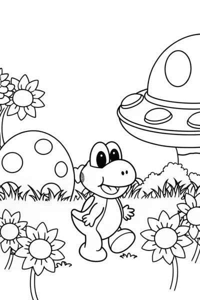 Yoshi in an alien garden