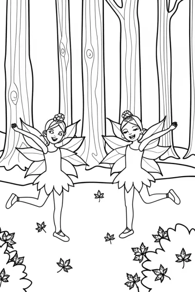 Whimsical Fall Fairies Coloring Page