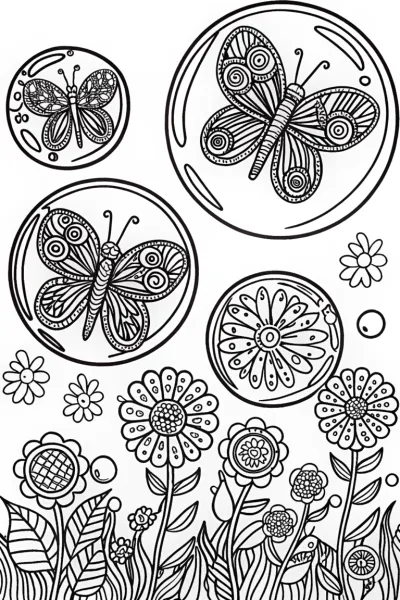 Butterfly Soap Bubble Parade Coloring Page