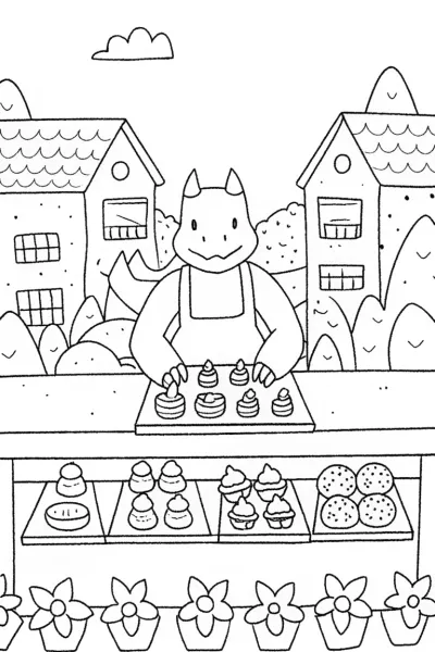 Charizard’s Cozy Bakery Coloring Page