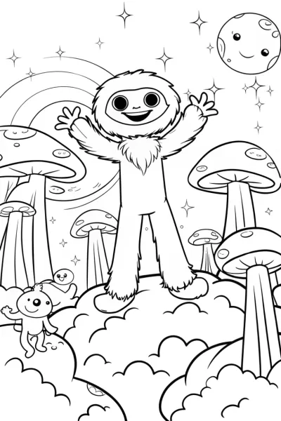 Huggy Wuggy in the Enchanted Dreamscape Coloring Page