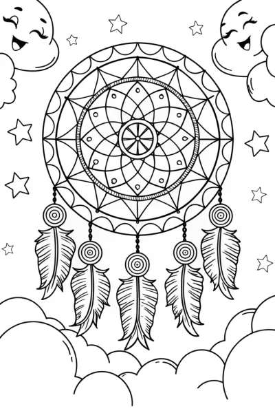 Whimsical Mandala of Dreams Coloring Page