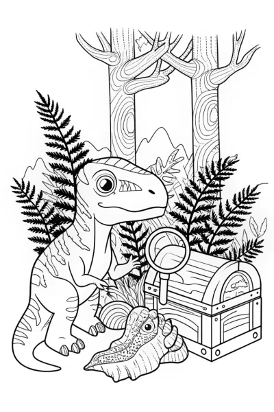 Dino Detective Adventures Coloring Page