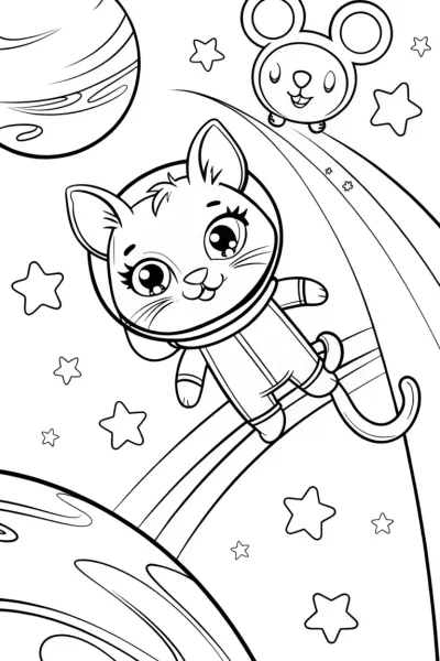 Nova the Cat’s Cosmic Adventure Coloring Page