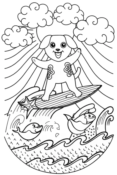 Sunshine Surfing Adventure Coloring Page