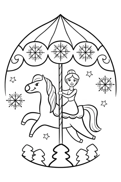 Elsa’s Enchanted Ice Carousel Coloring Page