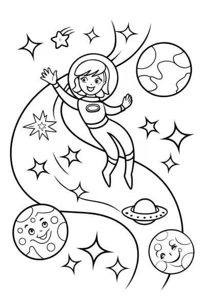 Barbie’s Dreamy Space Adventure Coloring Page