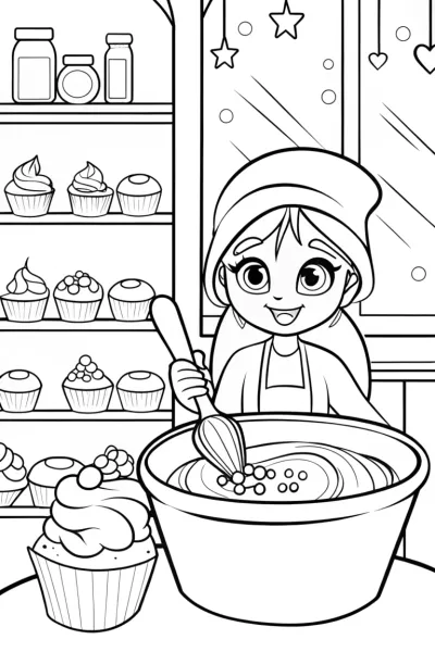Cupcake Chic’s Magical Bakery Adventure Coloring Page