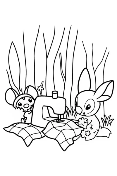 Stitch’s Cozy Sewing Retreat Coloring Page