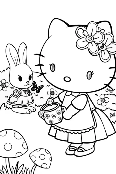 Hello Kitty’s Enchanted Tea Ceremony Coloring Page