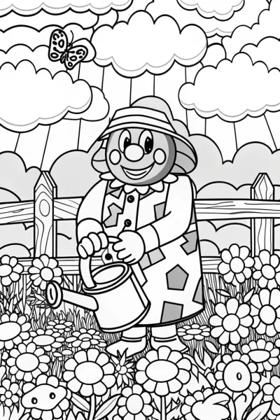 Cheerful Gardener Coloring Page
