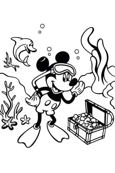 Mickey Mouse swims with ocean friends